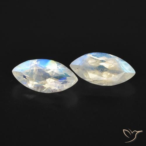 Pedras preciosas de Pedra da Lua Arco-Íris Branco azulado natural de 1.08 ct, Marquesa, Transparente