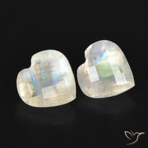 1.34ctw Natural Branco azulado Pedra da Lua Arco-Íris, Coração, Transparente