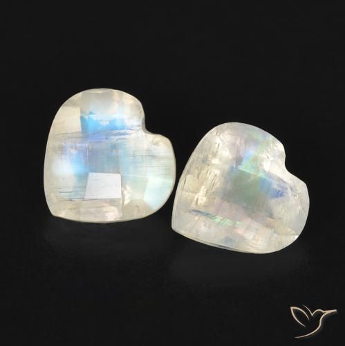 Pedras preciosas de Pedra da Lua Arco-Íris Branco azulado natural de 1.34 ct, Coração, Transparente