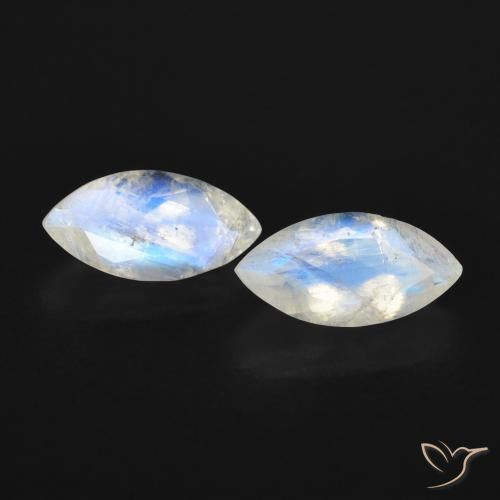 1.20ctw Natural Branco azulado Pedra da Lua Arco-Íris, Marquesa, Transparente