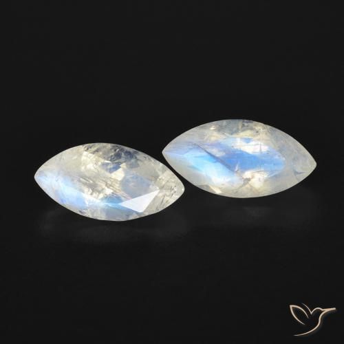 Pedras preciosas de Pedra da Lua Arco-Íris Branco azulado natural de 1.20 ct, Marquesa, Transparente