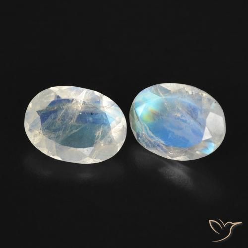 1.98ctw Natural Branco azulado Pedra da Lua Arco-Íris, oval, Transparente