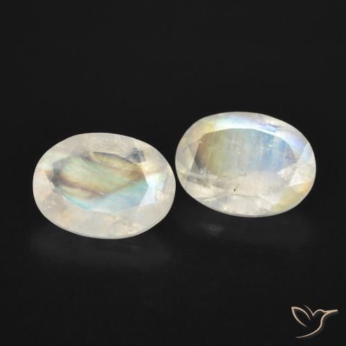 2.28ctw Natural Branco azulado Pedra da Lua Arco-Íris, oval, Transparente