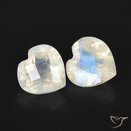 Pedras preciosas de Pedra da Lua Arco-Íris Branco azulado natural de 1.33 ct, Coração, Transparente