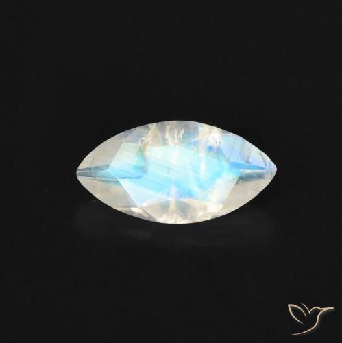 0.52ct Natural Branco azulado Pedra da Lua Arco-Íris, Marquesa, Transparente