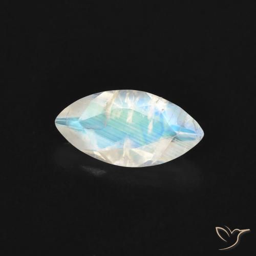 Pedra da Lua Arco-Íris Branco azulado Natural 0.52ct, Marquesa, Transparente