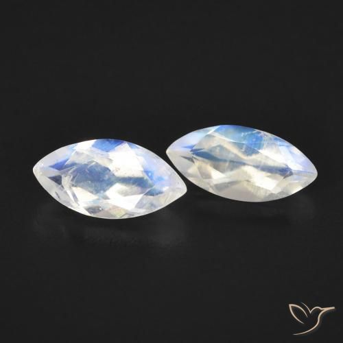 Pedras preciosas de Pedra da Lua Arco-Íris Branco azulado natural de 1.04 ct, Marquesa, Transparente