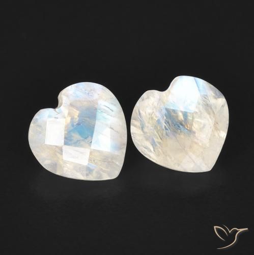 Pedras preciosas de Pedra da Lua Arco-Íris Branco azulado natural de 1.29 ct, Coração, Transparente