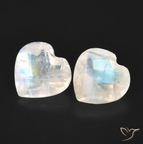1.31ctw Natural Branco azulado Pedra da Lua Arco-Íris, Coração, Transparente