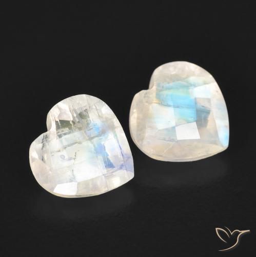 Pedras preciosas de Pedra da Lua Arco-Íris Branco azulado natural de 1.31 ct, Coração, Transparente