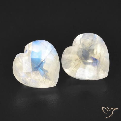 Pedras preciosas de Pedra da Lua Arco-Íris Branco azulado natural de 1.48 ct, Coração, Transparente