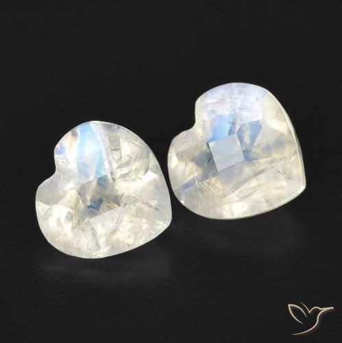 1.40ctw Natural Branco azulado Pedra da Lua Arco-Íris, Coração, Transparente