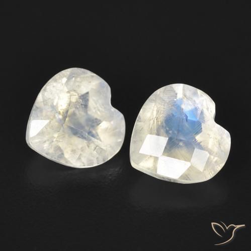 Pedras preciosas de Pedra da Lua Arco-Íris Branco azulado natural de 1.40 ct, Coração, Transparente