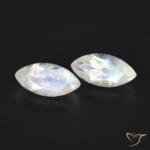 Pedras preciosas de Pedra da Lua Arco-Íris Branco azulado natural de 1.20 ct, Marquesa, Transparente