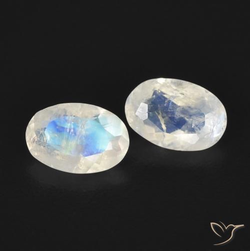 Pedras preciosas de Pedra da Lua Arco-Íris Branco azulado natural de 0.76 ct, oval, Transparente