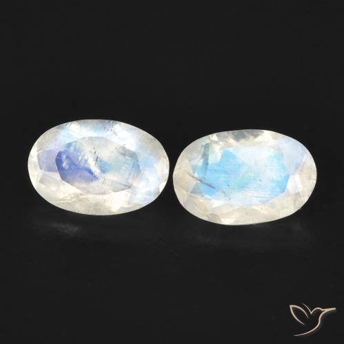 0.85ctw Natural Branco azulado Pedra da Lua Arco-Íris, oval, Transparente