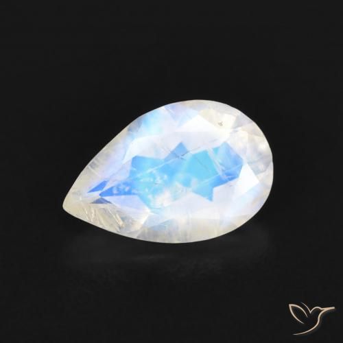 Pedra da lua arco-íris branco natural 0,66ct, formato de pêra, transparente