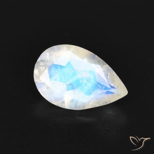 Pedra da lua arco-íris branco natural 0,66ct, formato de pêra, transparente
