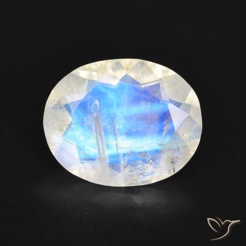 2.58ct Natural Branco azulado Pedra da Lua Arco-Íris, oval, Transparente