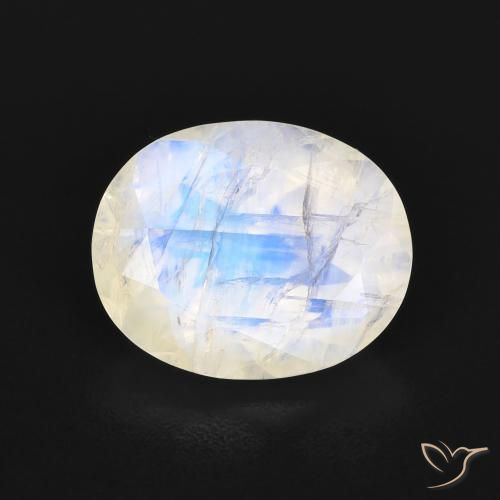 3.18ct Natural Branco azulado Pedra da Lua Arco-Íris, oval, Transparente