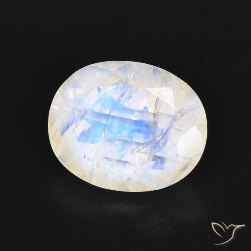 Pedra da Lua Arco-Íris Branco azulado Natural 3.18ct, oval, Transparente