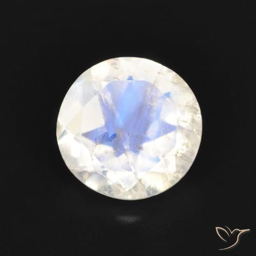 1.05ct Natural Branco azulado Pedra da Lua Arco-Íris, Redondo, Transparente