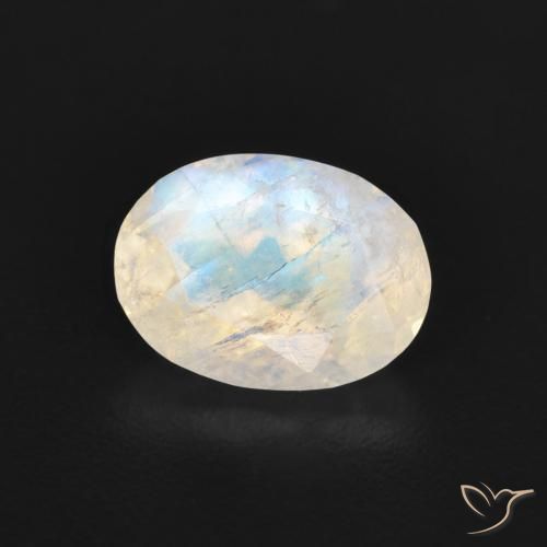 Pedra da Lua Arco-Íris Branco azulado Natural 1.18ct, oval, Transparente