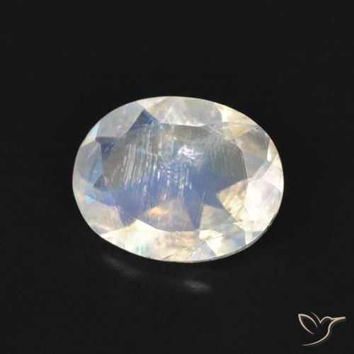 Pedra da Lua Arco-Íris Branco azulado Natural 1.30ct, oval, Transparente