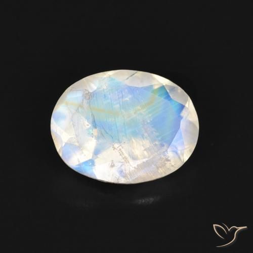 1.36ct Natural Branco azulado Pedra da Lua Arco-Íris, oval, Transparente