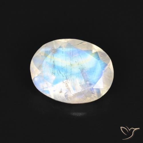 Pedra da Lua Arco-Íris Branco azulado Natural 1.36ct, oval, Transparente