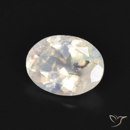 Pedra da Lua Arco-Íris Branco azulado Natural 1.61ct, oval, Transparente
