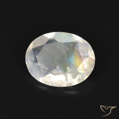 Pedra da Lua Arco-Íris Branco azulado Natural 1.27ct, oval, Transparente