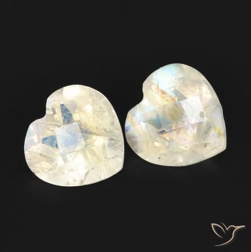 1.45ctw Natural Branco azulado Pedra da Lua Arco-Íris, Coração, Transparente