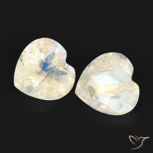 Pedras preciosas de Pedra da Lua Arco-Íris Branco azulado natural de 1.45 ct, Coração, Transparente