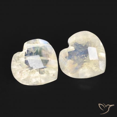 Pedras preciosas de Pedra da Lua Arco-Íris Branco azulado natural de 1.32 ct, Coração, Transparente