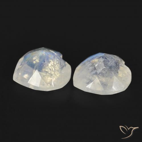 Pedras preciosas de Pedra da Lua Arco-Íris Branco azulado natural de 1.32 ct, Coração, Transparente