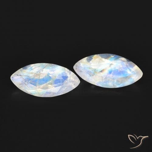 1.23ctw Natural Branco azulado Pedra da Lua Arco-Íris, Marquesa, Transparente