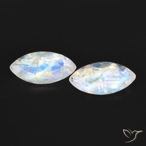 Pedras preciosas de Pedra da Lua Arco-Íris Branco azulado natural de 1.23 ct, Marquesa, Transparente