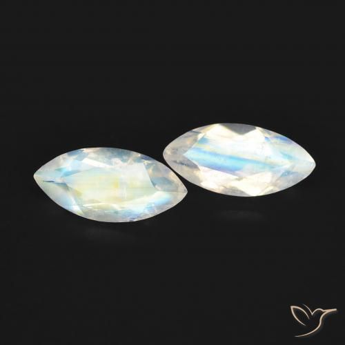 Pedras preciosas de Pedra da Lua Arco-Íris Branco azulado natural de 1.14 ct, Marquesa, Transparente