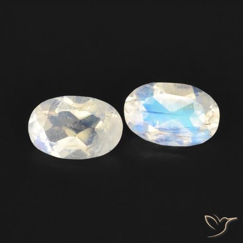 Pedras preciosas de Pedra da Lua Arco-Íris Branco azulado natural de 0.80 ct, oval, Transparente