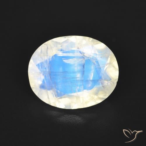 2.77ct Natural Branco azulado Pedra da Lua Arco-Íris, oval, Transparente