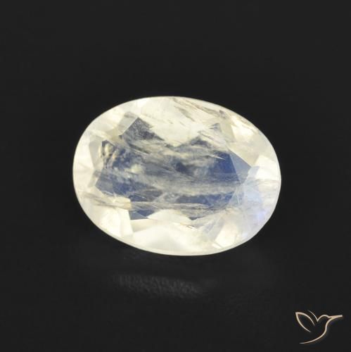 Pedra da Lua Arco-Íris Branco azulado Natural 1.15ct, oval, Transparente