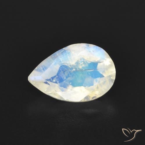 0.84ct Natural Branco azulado Pedra da Lua Arco-Íris, Formato de pêra, Transparente