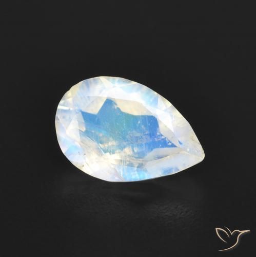 Pedra da Lua Arco-Íris Branco azulado Natural 0.84ct, Formato de pêra, Transparente