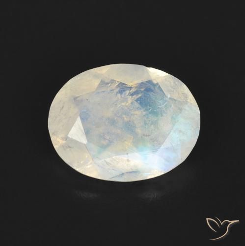 1.36ct Natural Branco azulado Pedra da Lua Arco-Íris, oval, Transparente
