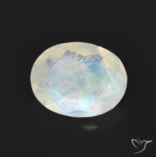 Pedra da Lua Arco-Íris Branco azulado Natural 1.36ct, oval, Transparente
