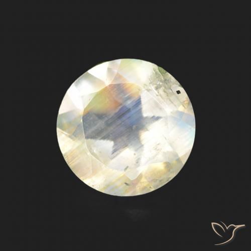 Pedra da Lua Arco-Íris Branco azulado Natural 0.68ct, Redondo, Transparente