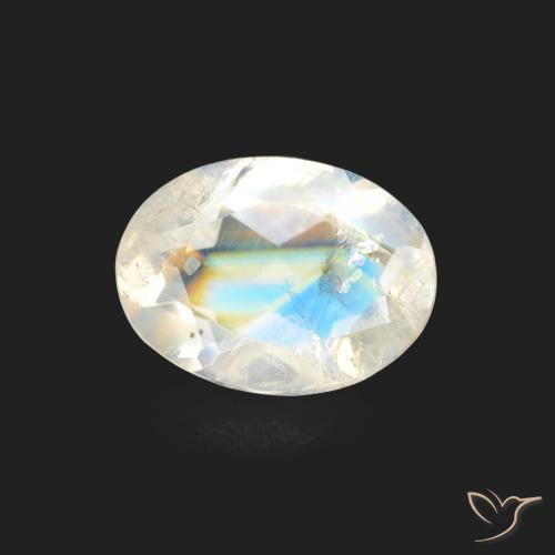 Pedra da Lua Arco-Íris Branco azulado Natural 1.03ct, oval, Transparente
