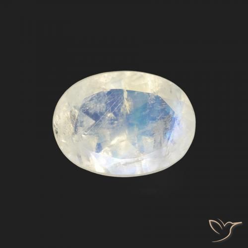 1.07ct Natural Branco azulado Pedra da Lua Arco-Íris, oval, Transparente