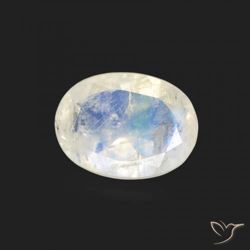 Pedra da Lua Arco-Íris Branco azulado Natural 1.07ct, oval, Transparente